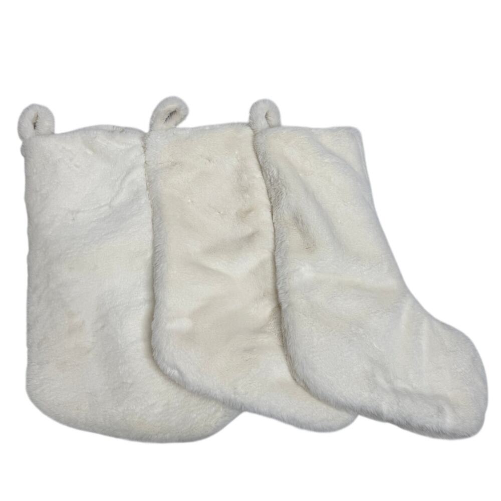 Novogratz Lot of 3 Fuzzy Christmas Stocking White Fluffy Faux Fur 22" Plush